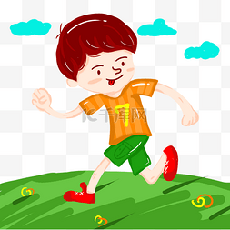 幼儿园运动卡通图片_奔跑的可爱少年插画