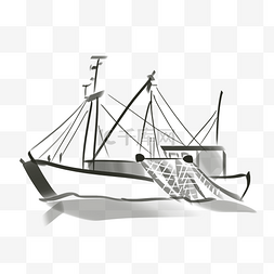 帆船鱼图片_水墨航行的渔船插画
