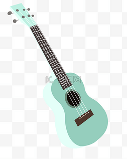 卡通乐器蓝色图片_绿色的乐器吉他插画