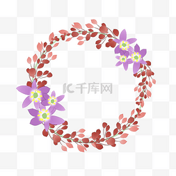 花环边框清新植物图片_花藤红色花环边框插画
