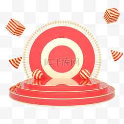 促销漂浮装饰图片_C4D红金色舞台底盘立体圆盘球漂浮