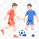 卡通手绘男孩和朋友开心踢足球