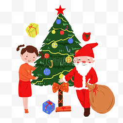 圣诞老人和小朋友一起送圣诞树
