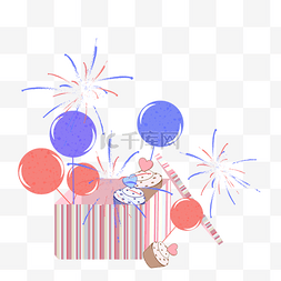 气球烟花礼物盒插画
