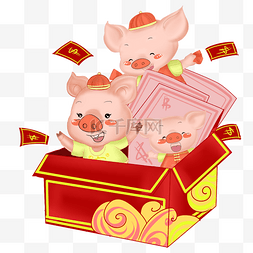 新年金色猪图片_新年金猪和箱子插画