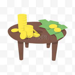 桌子圆图片_卡通一桌子钱币插画