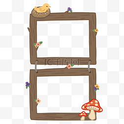 小鸟与蘑菇相框插画