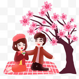 樱花下的野餐情侣