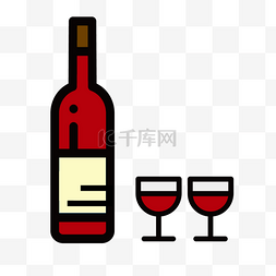 红酒红酒图片_红色手绘圆角红酒元素