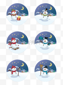 拿拖把的雪人图片_简约扁平卡通可爱圣诞冬日雪人矢