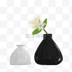 花瓶组合图片_手绘黑白插花唐朝花瓶