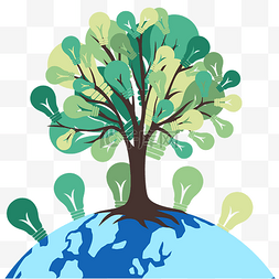 创意灯泡绿色图片_卡通地球一小时环保公益装饰插图