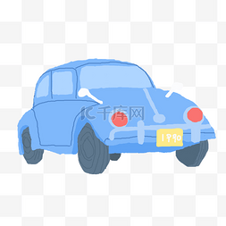 手绘蓝色小轿车插画