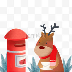 插画麋鹿插画图片_圣诞节寄信的麋鹿