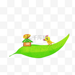 一片黄色树叶图片_黄色小鸟房子装饰插画