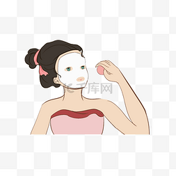美容护肤面膜图片_贴面膜的女孩插画