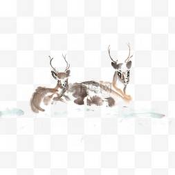 雪地中的鹿水墨画PNG免抠素材