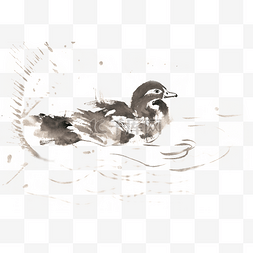 悠闲的图片_湖中的鸭子水墨画PNG免抠素材