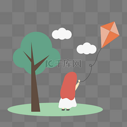 游戏白云图片_卡通放风筝的女孩