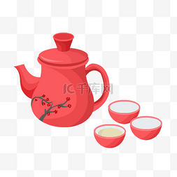 中国风的茶杯图片_红色中国风茶具插画