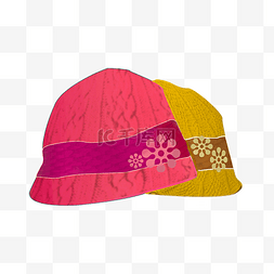 黄色花纹图案图片_粉色玫红黄色花纹冬季针织帽子png