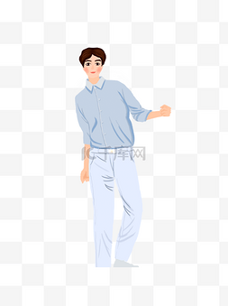 男衬衫男图片_手绘卡通跳舞的蓝衬衫长裤阳光帅