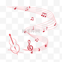 乐器矢量乐器图片_红色音符线谱矢量小提琴矢量免抠