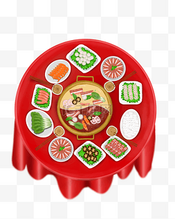 羊肉羊肉火锅图片_喜庆火锅配菜和底料插画海报