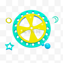 3d齿轮模型图片_黄蓝齿轮背景板C4D电商装饰元素