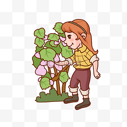 绿色植物矢量图图片_丰收茄子女孩卡通