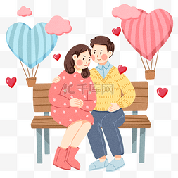 卡通热气球粉色图片_情人节人物和热气球