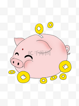 手绘小猪存钱罐图片_卡通小猪存钱罐简约