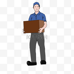 送货包裹图片_蓝色服装快递员送货物插画