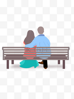 约会卡通人图片_坐在长椅上的情侣背影图案