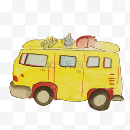 黄色的旅游车手绘插画