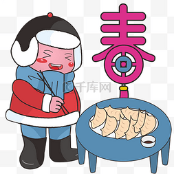 包饺子海报图片_福娃包饺子手绘卡通人物PNG素材