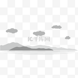 黑白画山图片_远方海水边的山群下载