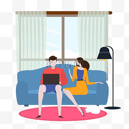 男人情侣图片_卡通插画风沙发上的情侣
