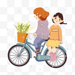 手绘自行车女孩图片_谷雨骑自行车插画