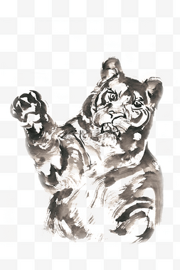 暴怒的母狮水墨画PNG免抠素材