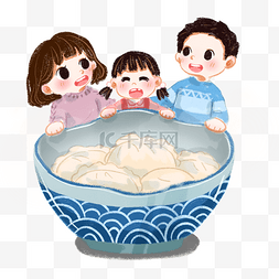 蜡笔风插画图片_立冬时节一家三口一起吃饺子