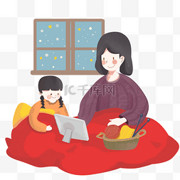 英语学习机图片_冬日周末妈妈陪女儿看故事片卡通