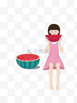 吃西瓜的女孩图片_吃西瓜的女孩元素设计