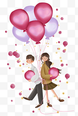 女孩和彩色气球图片_情人节冬季情侣和彩色的气球