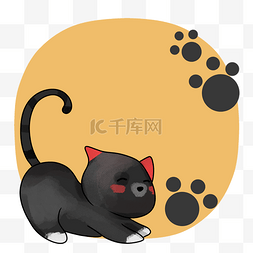 猫的脚印图片_黑色的猫咪边框插画