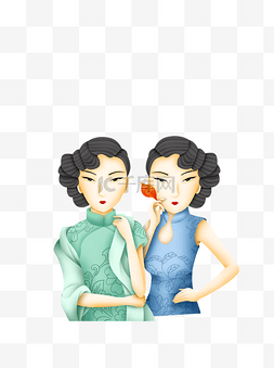 两个穿旗袍的女人元素设计