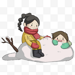 游玩的孩子图片_手绘放寒假雪堆插画
