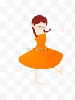 跳舞橙色裙子少女装饰元素