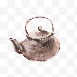 水墨茶具图片_水墨茶壶手绘插画