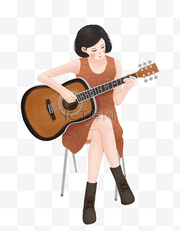弹吉他的女孩卡通插画